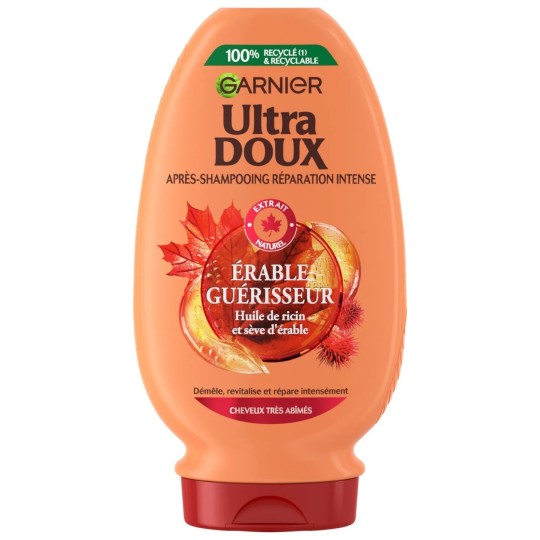 Garnier Ultra Doux Après-Shampoing Réparation Intense - Cheveux Très Abîmés - Huile de Ricin et Sève d'Érable - 250ml