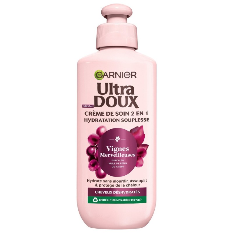 Garnier Ultra Doux Vignes Merveilleuses Crème de Soin 2 en 1 Hydratation Souplesse Cheveux - 200ml