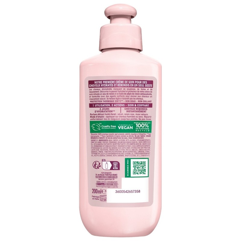 Garnier Ultra Doux Vignes Merveilleuses Crème de Soin 2 en 1 Hydratation Souplesse Cheveux - 200ml