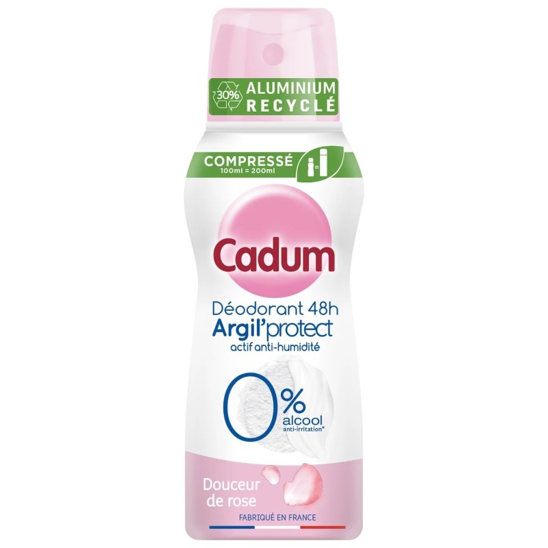 Cadum argil'Protect Déodorant Spray - Efficacité 48h - Douceur de Rose - 100ml