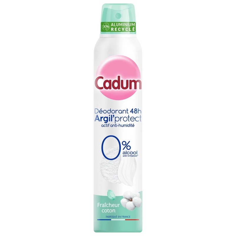 Cadum argil'Protect Déodorant Spray Fraîcheur Coton - Protection 48h - 200ml
