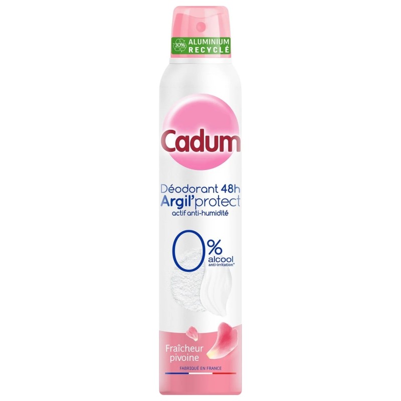 Cadum argil'Protect Déodorant Spray Anti-Odeurs - Fraîcheur Pivoine - 200ml