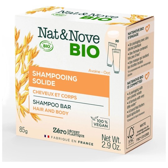 Nat&nove Shampoing Solide 2 en 1 Cheveux et Corps à l'Avoine - 85g