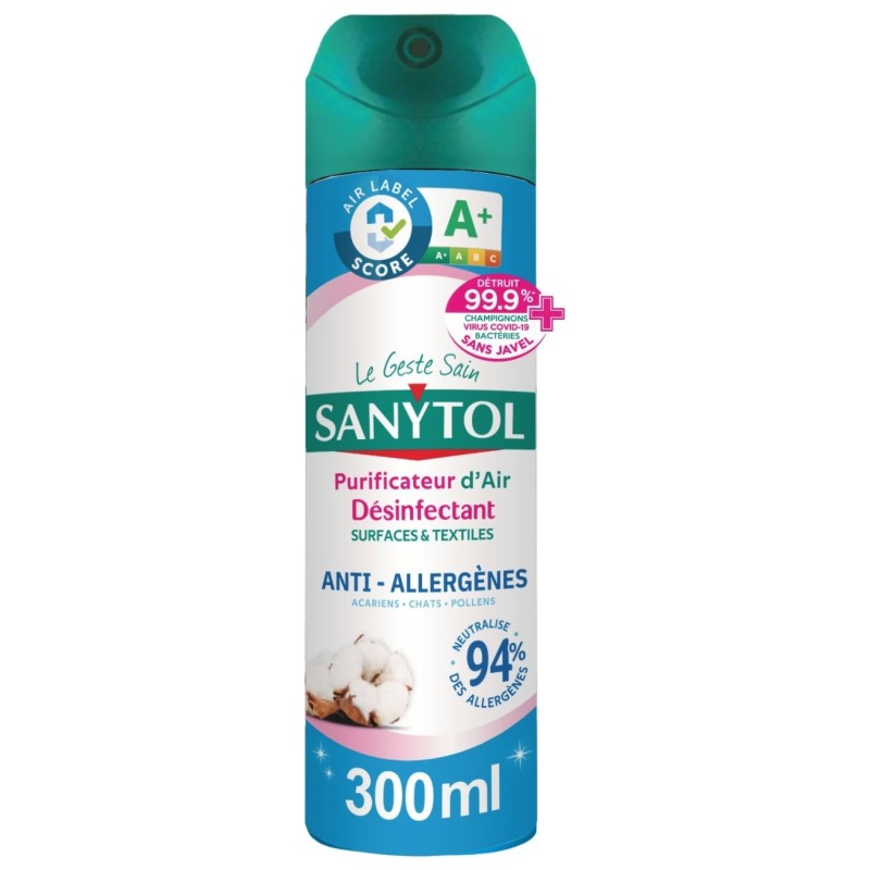 Sanytol Purificateur d'Air Désinfectant Anti-Allergènes - Fleurs de Coton - 300ml