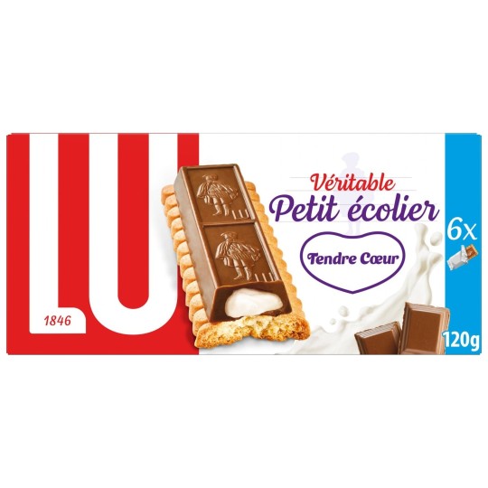Lu Petit Écolier Tendre Cœur Barre Biscuit Nappé Chocolat au Lait - 120g