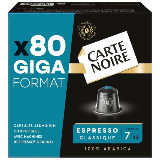 Carte Noire Capsules Espresso Classique Intensité 7 - Compatible Nespresso - 80 Capsules
