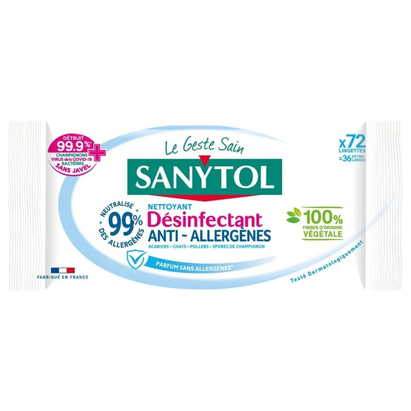 Sanytol Lingettes Désinfectantes Multi-Usages Anti-Allergènes - 72 Lingettes