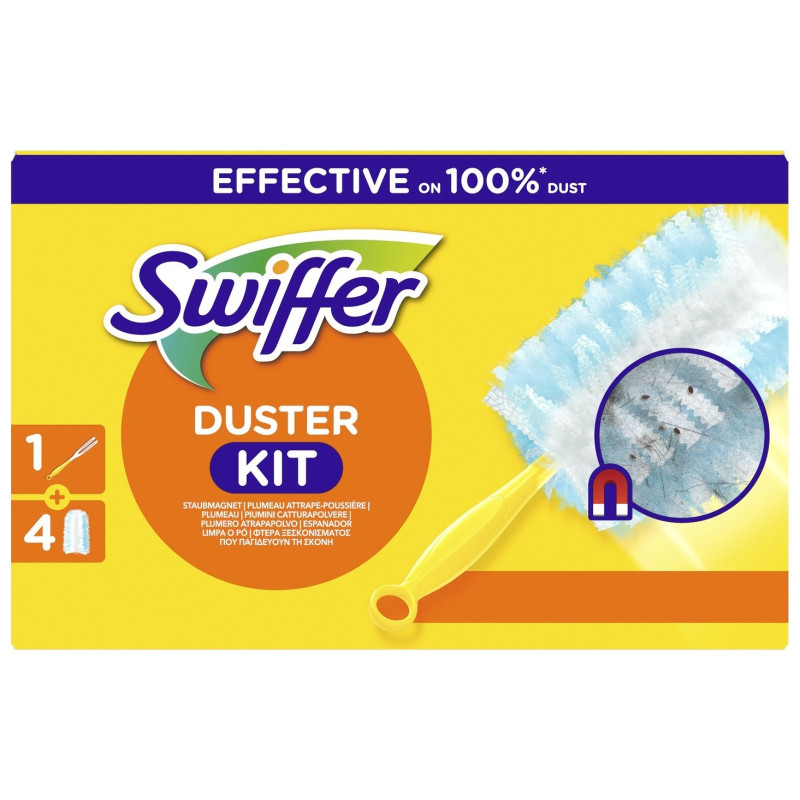 Swiffer Duster Plumeau Anti-Poussière - Kit de Démarrage (1 Manche + 4 Recharges)