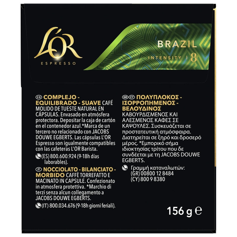 L'Or Café Capsules Brésil Intensité 8 Compatibles Nespresso® - Lot de 30