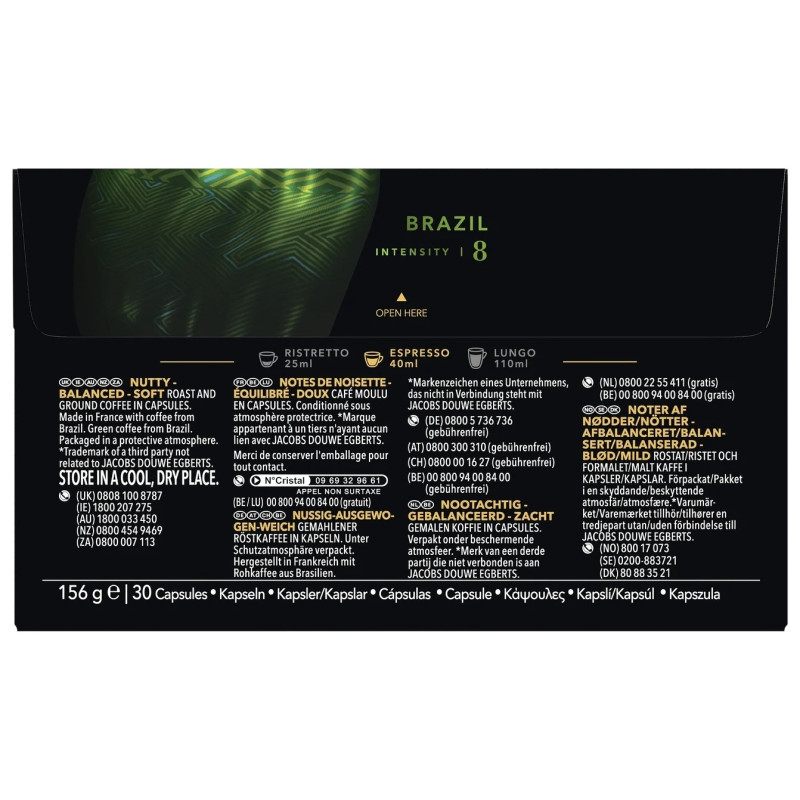 L'Or Café Capsules Brésil Intensité 8 Compatibles Nespresso® - Lot de 30