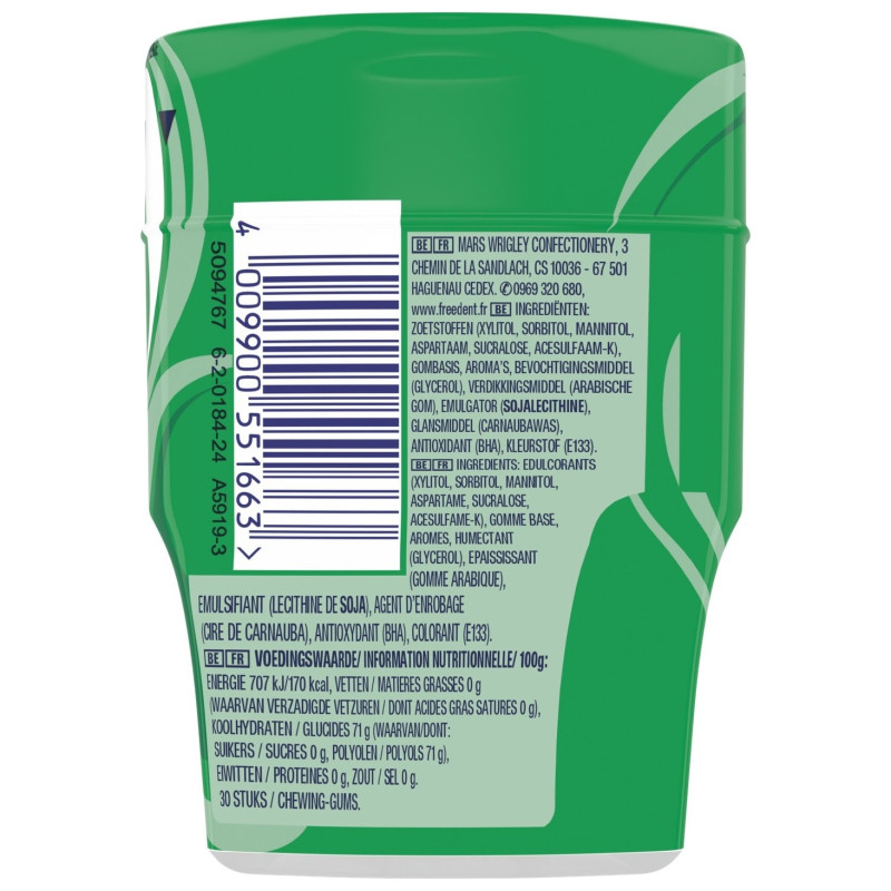 Freedent Refreshers Chewing-Gum Sans Sucres Menthe Verte - 30 Cubes