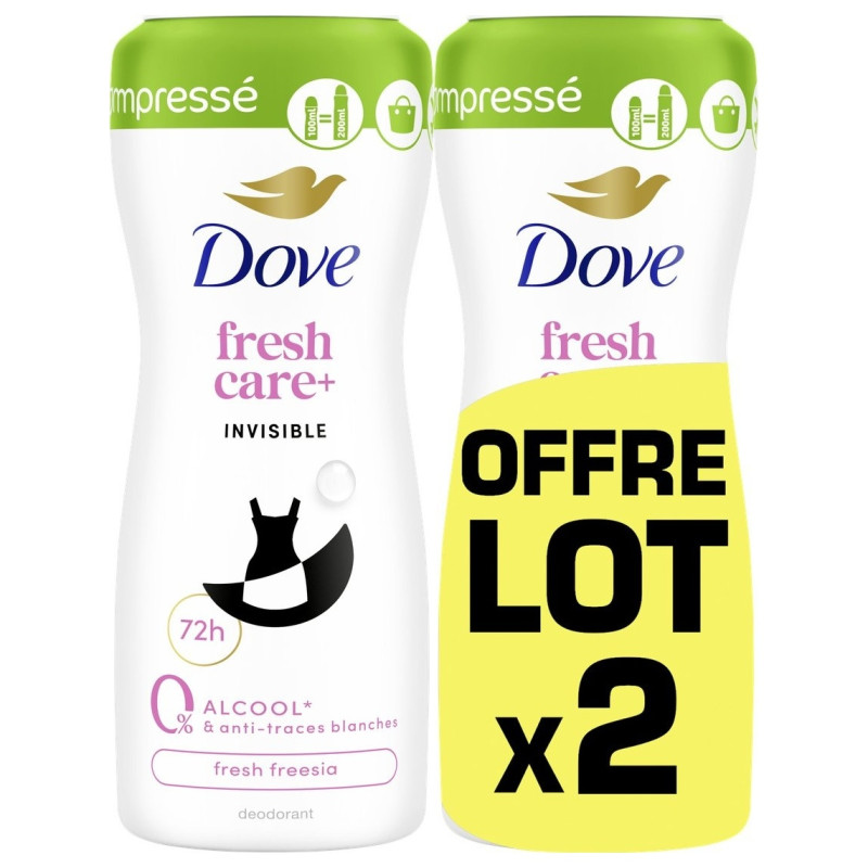 Dove Fresh Care+ Déodorant Spray Anti-Traces Invisible - 72h Protection - 2x150ml