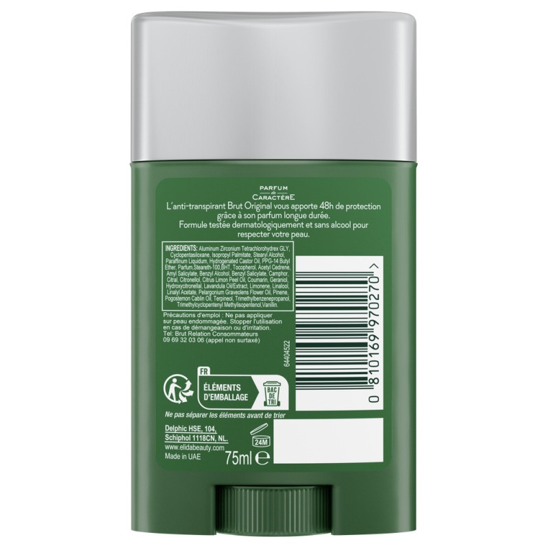Brut Original Déodorant Stick Anti-Transpirant Homme - 48h - 75ml