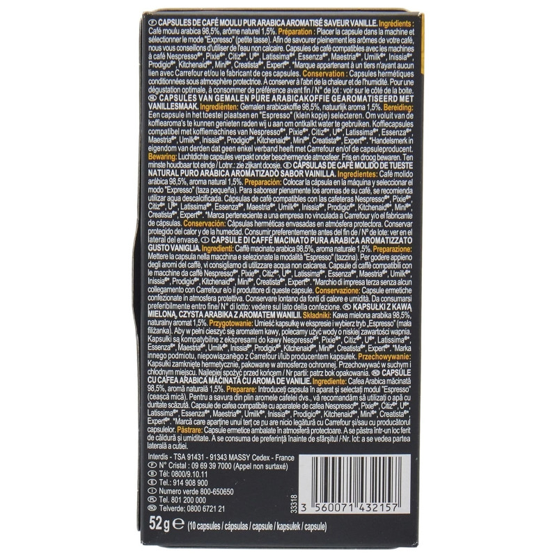 Carrefour Selection Vanilla Coffee Capsules Intensity 6 - Nespresso Compatible - X10