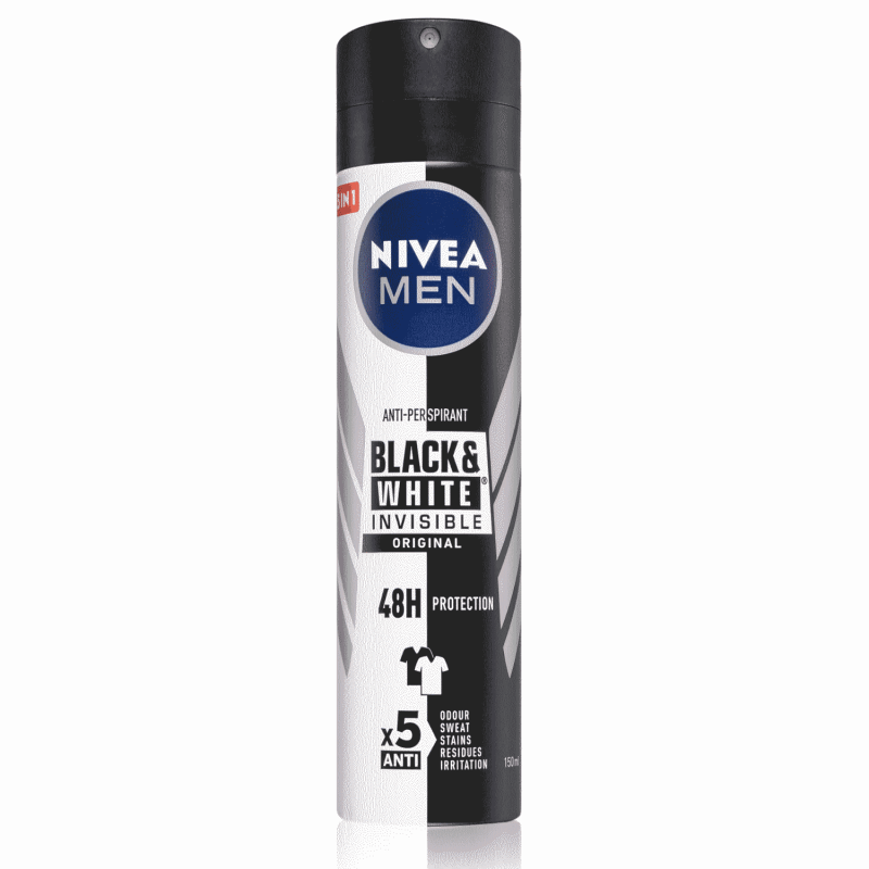 Nivea Men Invisible for Black and White مزيل عرق رذاذ ضد البقع - حماية 48 ساعة - 200 مل - Original Power