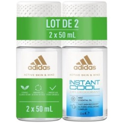 Adidas Active Skin And Mind Roll-On Deodorant - 24h Protection - 2x50ml - Instant Cool
