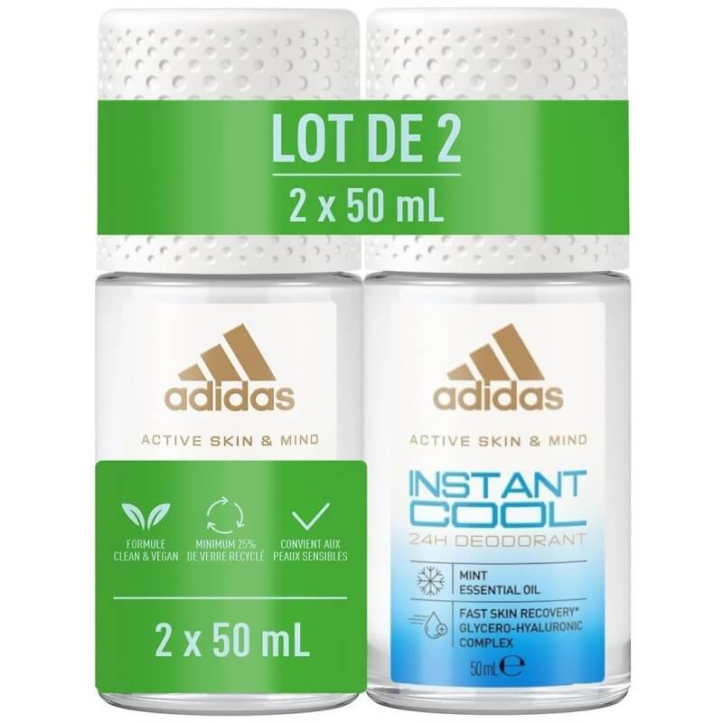 Adidas Active Skin And Mind Déodorant Bille - Protection 24h - 2x50ml - Instant Cool