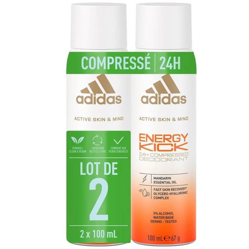 Adidas Active Skin And Mind Deodorant Spray Energy Kick - 24h Protection - 2x100ml