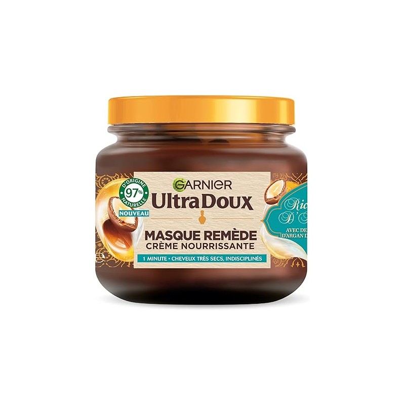 Garnier Ultra Doux قناع علاجي منظم كريم مغذي - للشعر الجاف جدًا وغير المنظم - 340 مل