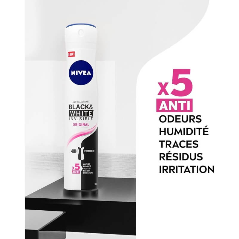 Nivea Black & White مزيل عرق بخاخ مضاد للتعرق - 5 في 1 - 200مل