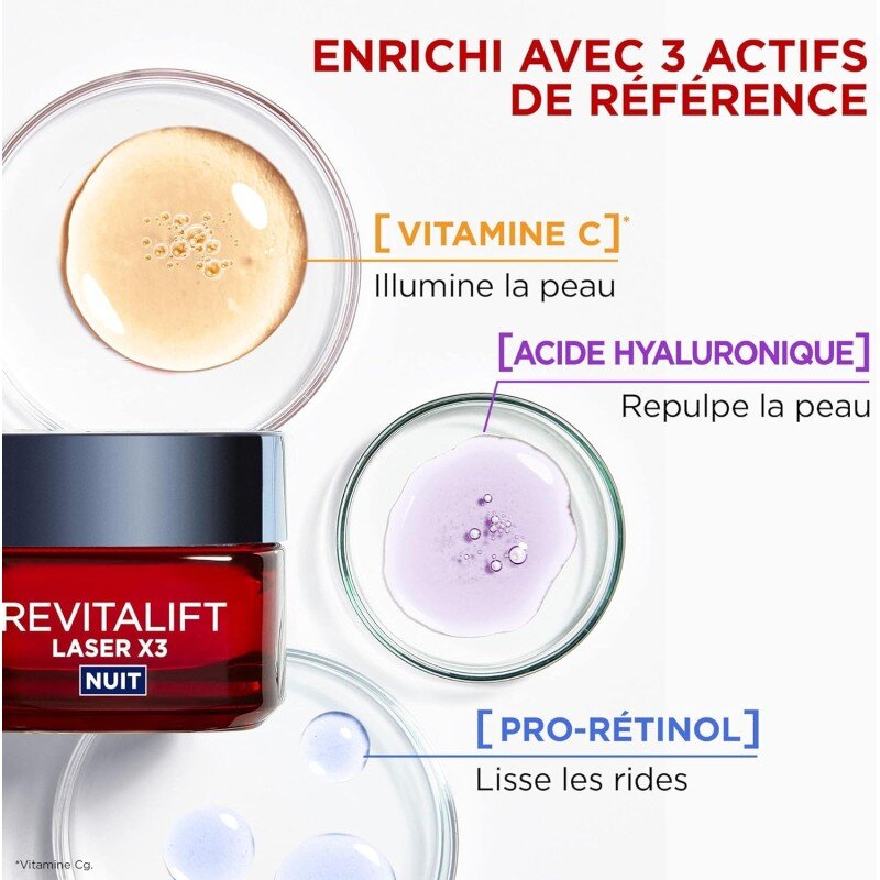 L'Oréal Paris - Crème Masque Nuit Triple Action Anti-Âge - Anti-Rides & Multi-Correction - Enrichi au Pro-Rétinol, à l'Acide