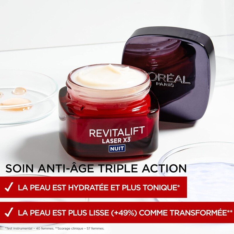 L'Oréal Paris - Crème Masque Nuit Triple Action Anti-Âge - Anti-Rides & Multi-Correction - Enrichi au Pro-Rétinol, à l'Acide