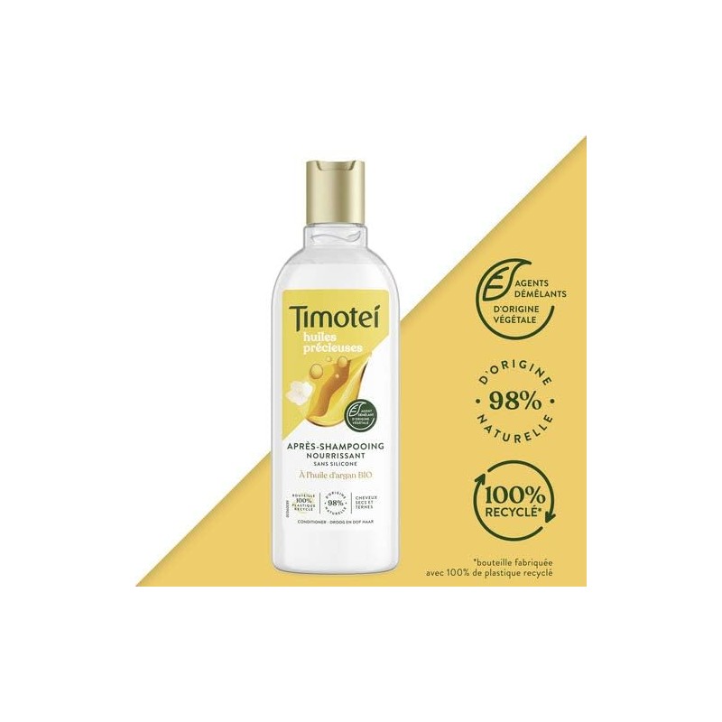 Timotei Après-Shampooing Femme Nourissant Huiles Précieuses d'Argan bio et fleur de jasmin, pour cheveux secs et ternes, Sans