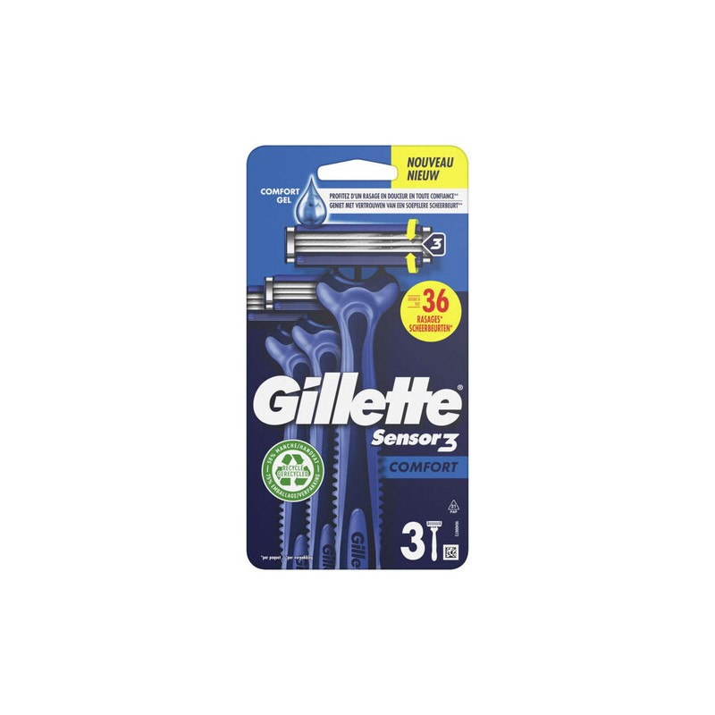 Gillette Sensor3 Comfort  Rasoirs Jetables Pour Homme  Lot De 3 Rasoirs Jetables : Amazonfr: Hygiène et Santé