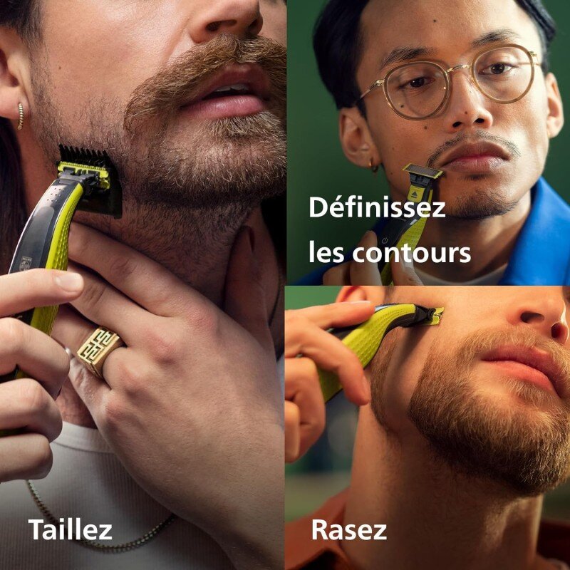 Philips OneBlade Original Visage - tondeuse à barbe électrique, rasoir, 1 lame pour le visage, 1 sabot réglable 5 en 1, 1 lame