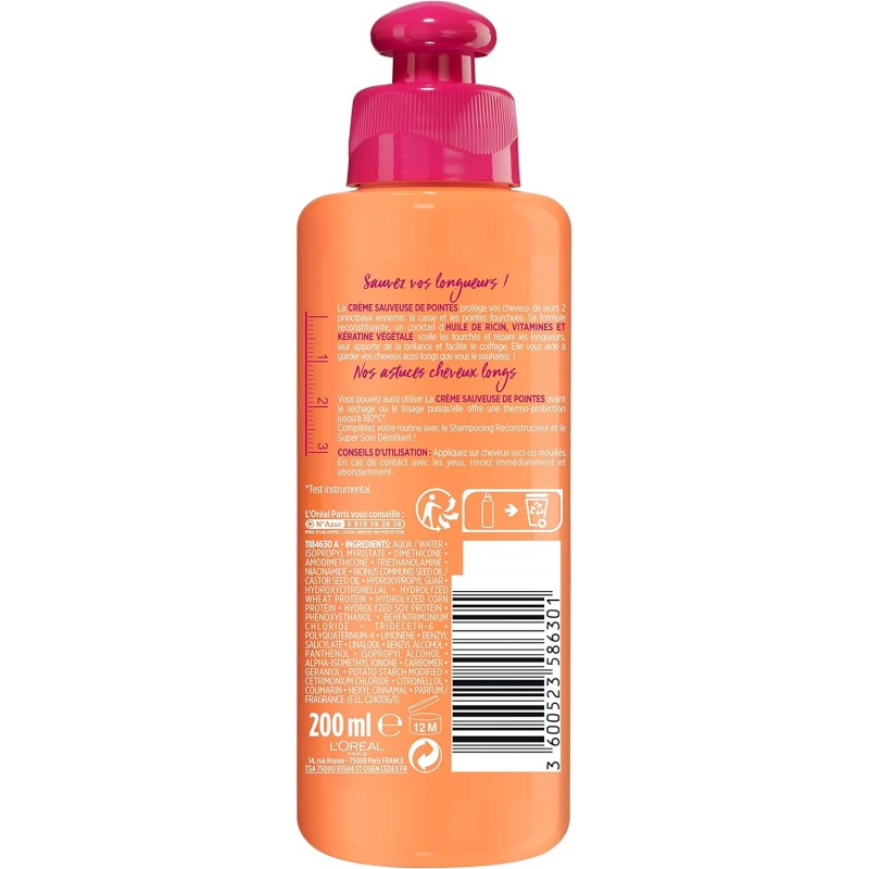 L'Orèal Paris Elsève Dream Long Crème Sauveuse de Pointes Cheveux Longs - Huile de Ricin - 200 ml