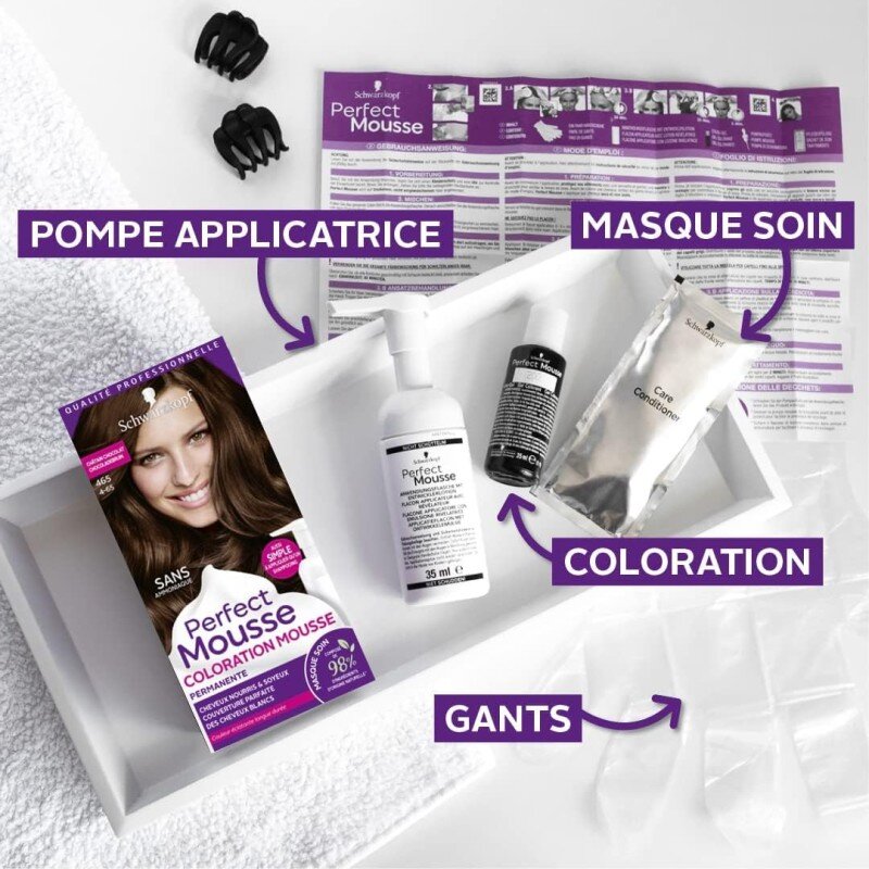Schwarzkopf - Perfect Mousse - Coloration Cheveux - Mousse Permanente sans Ammoniaque - Masque Soin 96 % d'ingrédients d'origine