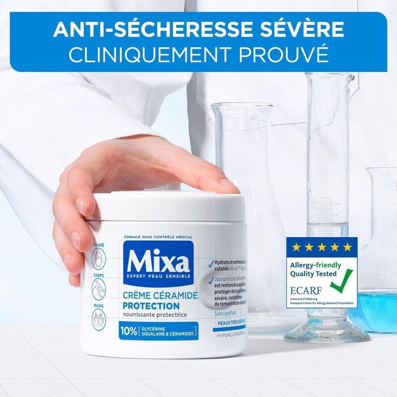 Mixa Expert Peau Sensible - Crème Céramide Protection - Anti-Sécheresse Sévère - Peaux Très Sèches et Fragilisées - Visage,