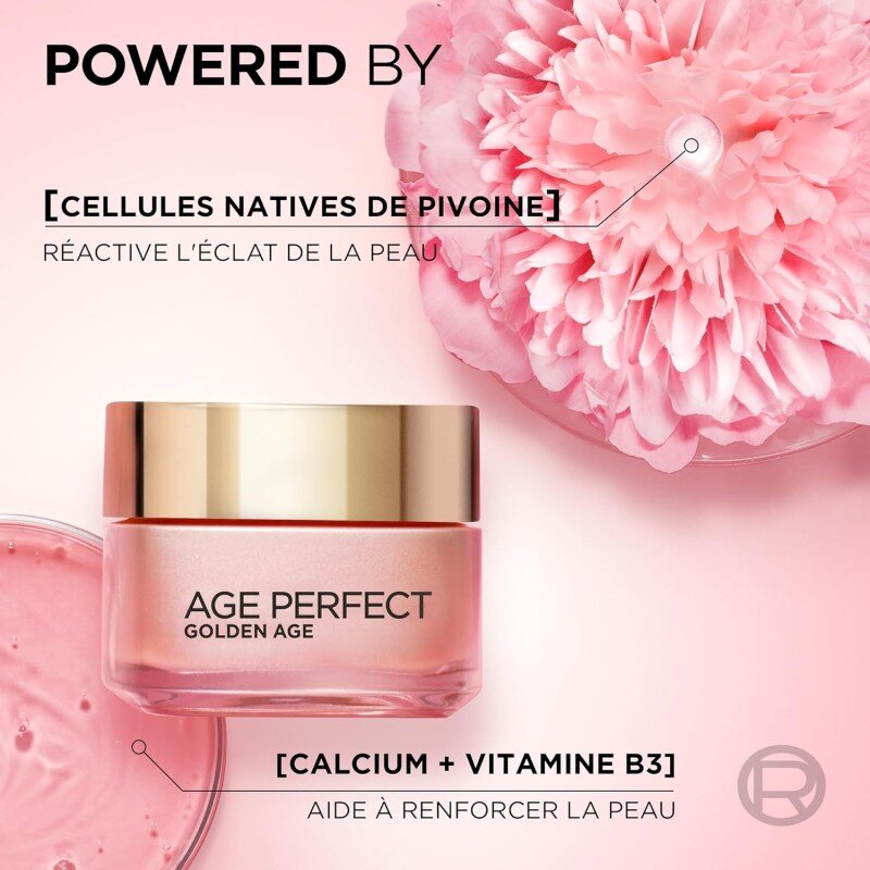L’Oréal Paris - Age Perfect Golden Age - Soin FPS 20 Rosé Re-Fortifiant - Crème de Jour Anti-Relâchement et Eclat - Enrichi en
