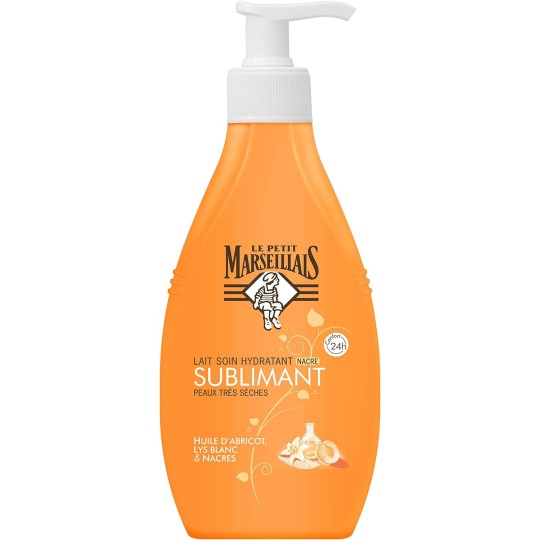 Le Petit Marseillais Lait Corps Hydratant, Sublimant, a l'Huile d'Abricot, Lys Blacn et Nacres, Pour Peaux Très Sèches, 250ml