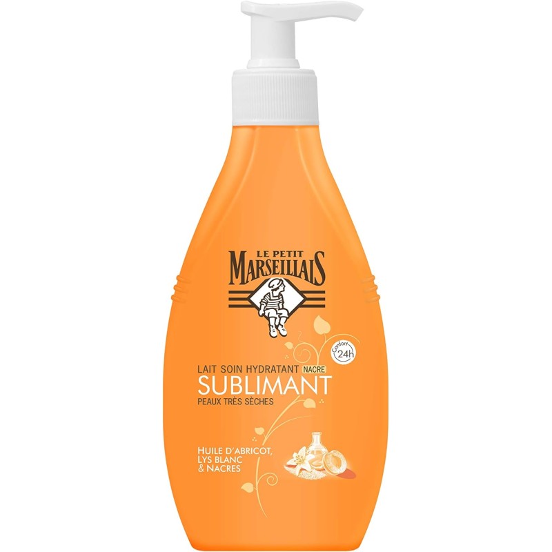 Le Petit Marseillais Lait Corps Hydratant, Sublimant, a l'Huile d'Abricot, Lys Blacn et Nacres, Pour Peaux Très Sèches, 250ml