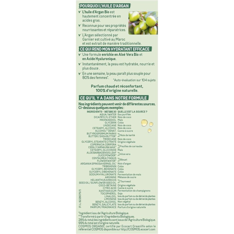 Garnier Bio Soin Visage Nourrissant Argan - Peau Sèche - 50ml