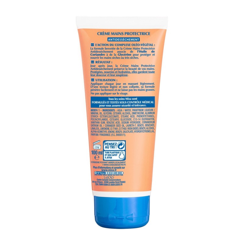 Mixa Crème Mains Protectrice Anti-Dessèchement - Peaux Sèches à Très Sèches - 100ml