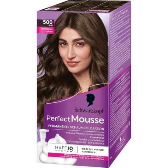 Schwarzkopf Perfect Mousse Coloration Permanente Cheveux - Sans Ammoniaque - Châtain 500 - 1x200ml