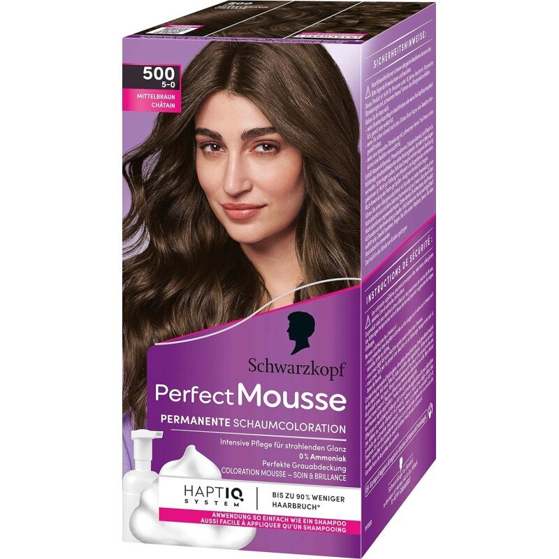 Schwarzkopf Perfect Mousse Coloration Permanente Cheveux - Sans Ammoniaque - Châtain 500 - 1x200ml