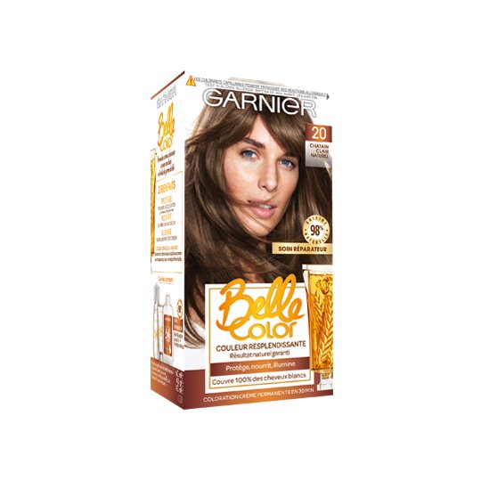 Garnier Belle Color Crème de Coloration Permanente - Cheveux - Huile de Germe de Blé - Châtain Clair Naturel 20