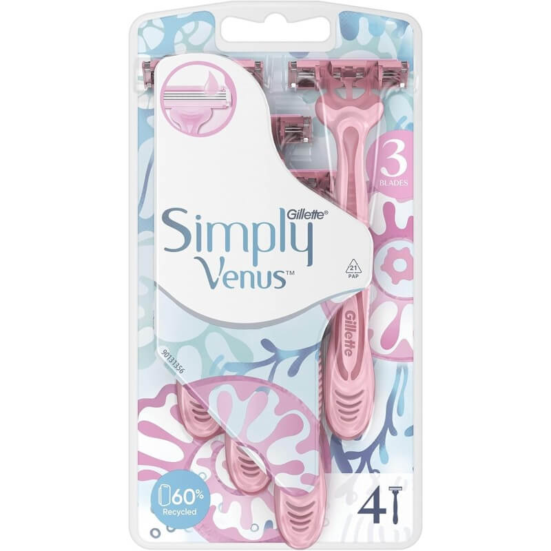 Gillette Venus Simply 3 شفرات حلاقة للنساء للاستعمال مرة واحدة - عبوة X4