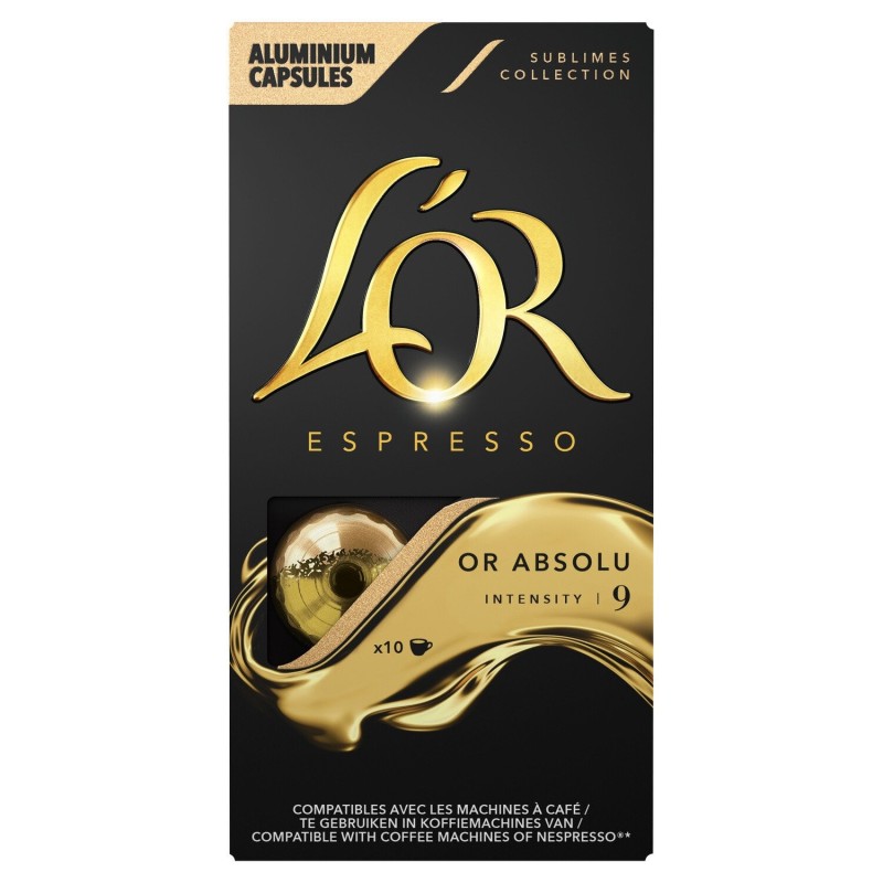 L'Or OR Absolu كبسولات قهوة شدة 9 - متوافقة مع نسبرسو - 10 كبسولات