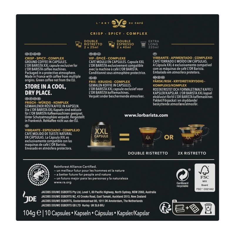 L'Or Barista Double Ristretto XXL كبسولات قهوة - شدة 11 - أسود - عبوة 10