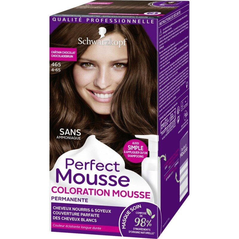 Schwarzkopf Perfect Mousse صبغة شعر دائمة - شوكولاتة بني 465 - بدون أمونيا - 1X200مل