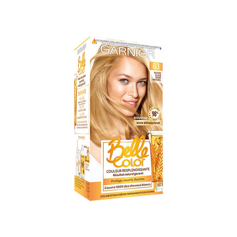 Garnier Belle Color كريم صبغة شعر دائمة بزيت جنين القمح - أشقر فاتح ذهبي طبيعي 83