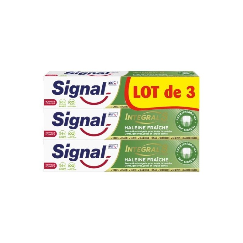 Signal Integral 8 Dentifrice Complet - Haleine Fraîche - Lot de 3 (3x75ml)