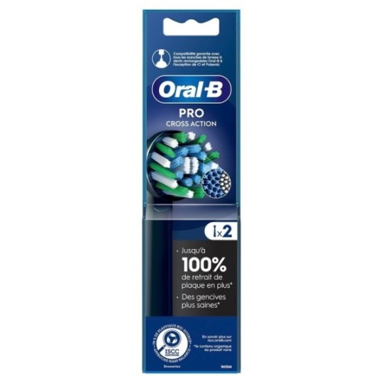 Oral-B Pro Cross Action Replacement Brush Heads For Electric Toothbrush - Black - 2 Pieces
