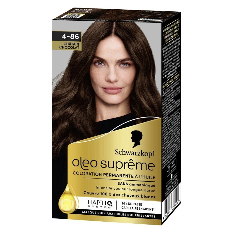 Schwarzkopf Oléo Suprème صبغة شعر دائمة بدون أمونيا - كستنائي غامق 4-86