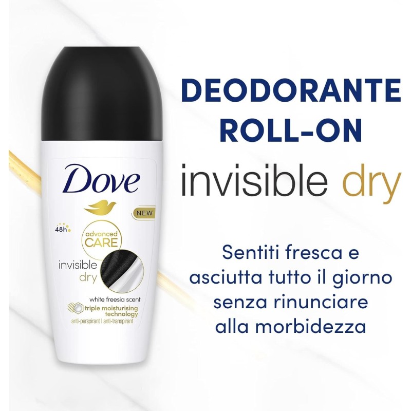 Dove Advanced Care Roll-On Invisible Dry Deodorant - 48h Protection - Freesia & Violet Flower - 50ml