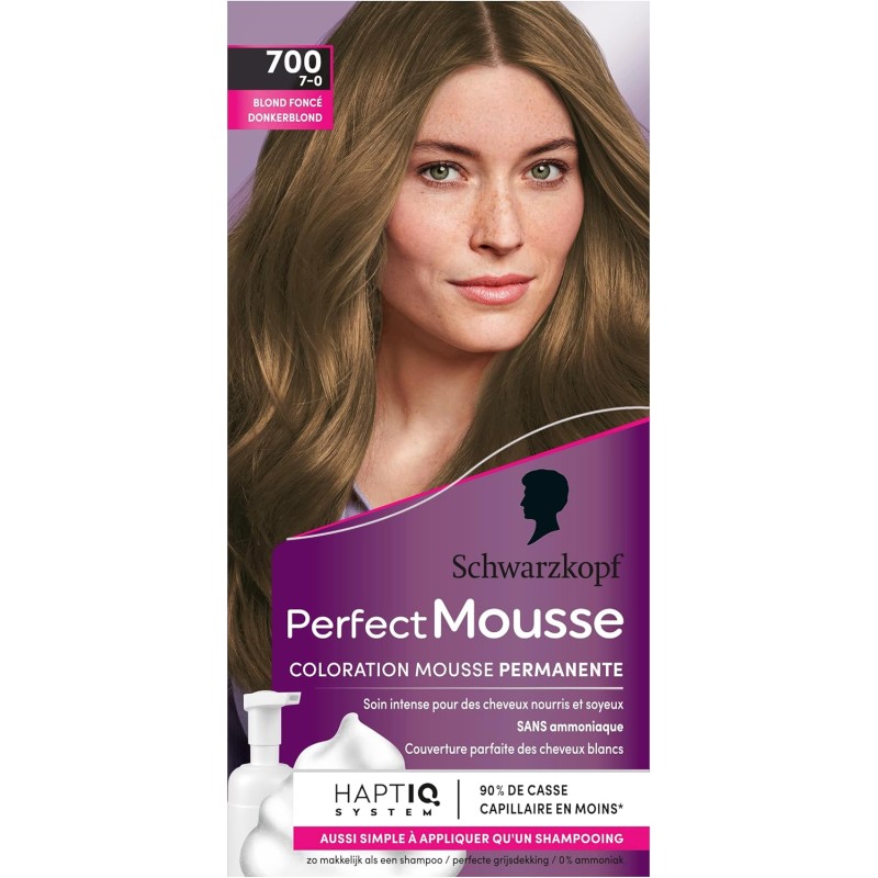 Schwarzkopf - Perfect Mousse - Hair Coloring - Permanent Mousse without Ammonia - Masque Soin 96% of ingredients of Origin